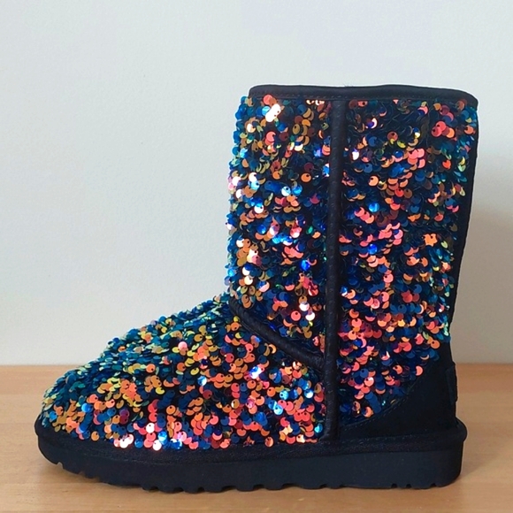UGG Shoes - UGG Classic Short Stellar Sequin Black Boots